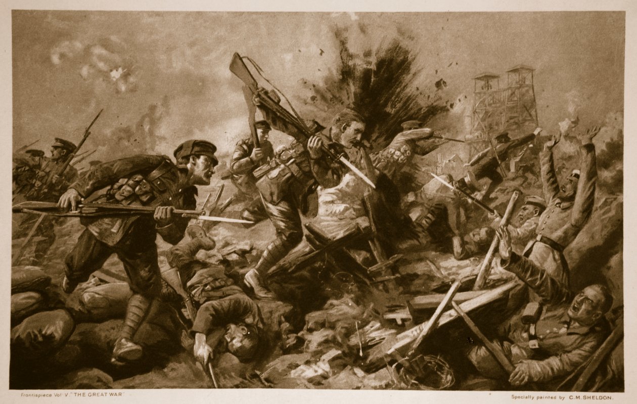 Charge à travers les tranchées allemandes à Loos, 25 septembre 1915, 1914-19 - Charles Mills Sheldon