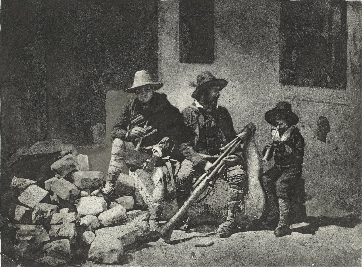 Pifférari assis, musiciens de rue italiens (dans la cour, 21 Quai de Bourbon) - Charles Nègre