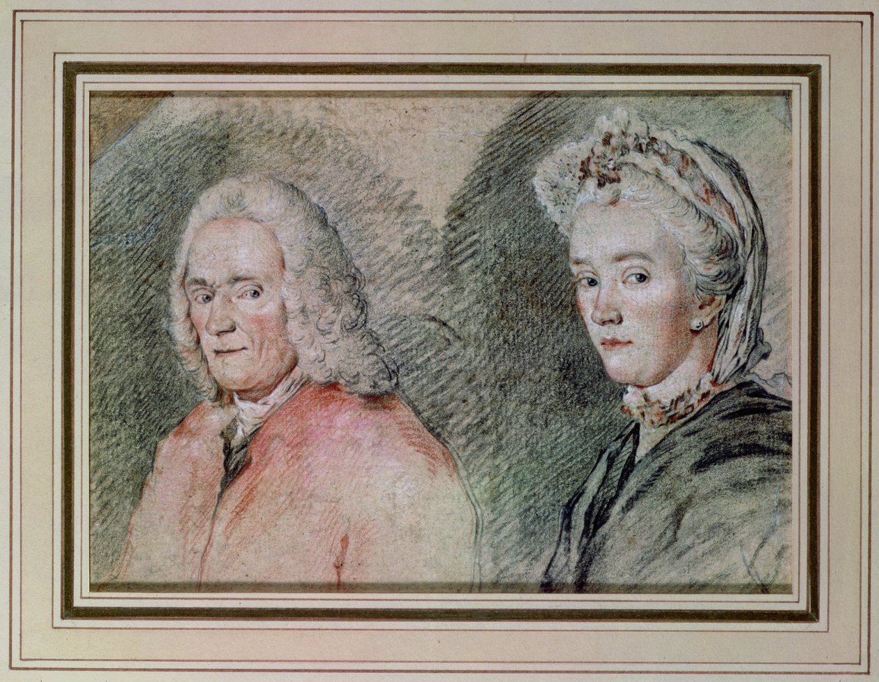 Voltaire (François Marie Arouet de Voltaire) et Madame Denis (Marie-Louise Mignot Denis), vers 1758-70 - Charles Nicolas II Cochin