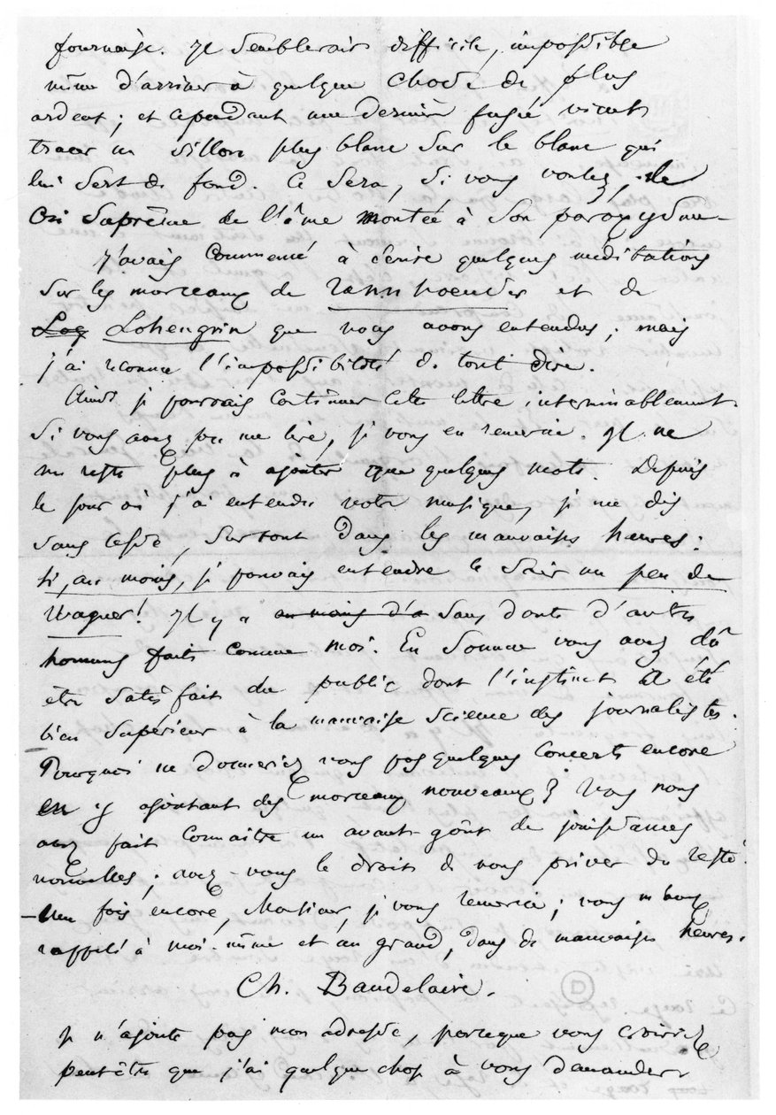 Lettre à Richard Wagner (1813-83) 17 février 1860 - Charles Pierre Baudelaire
