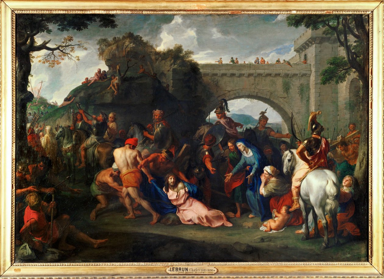 Porter la croix ... - Charles (studio of ) Le Brun