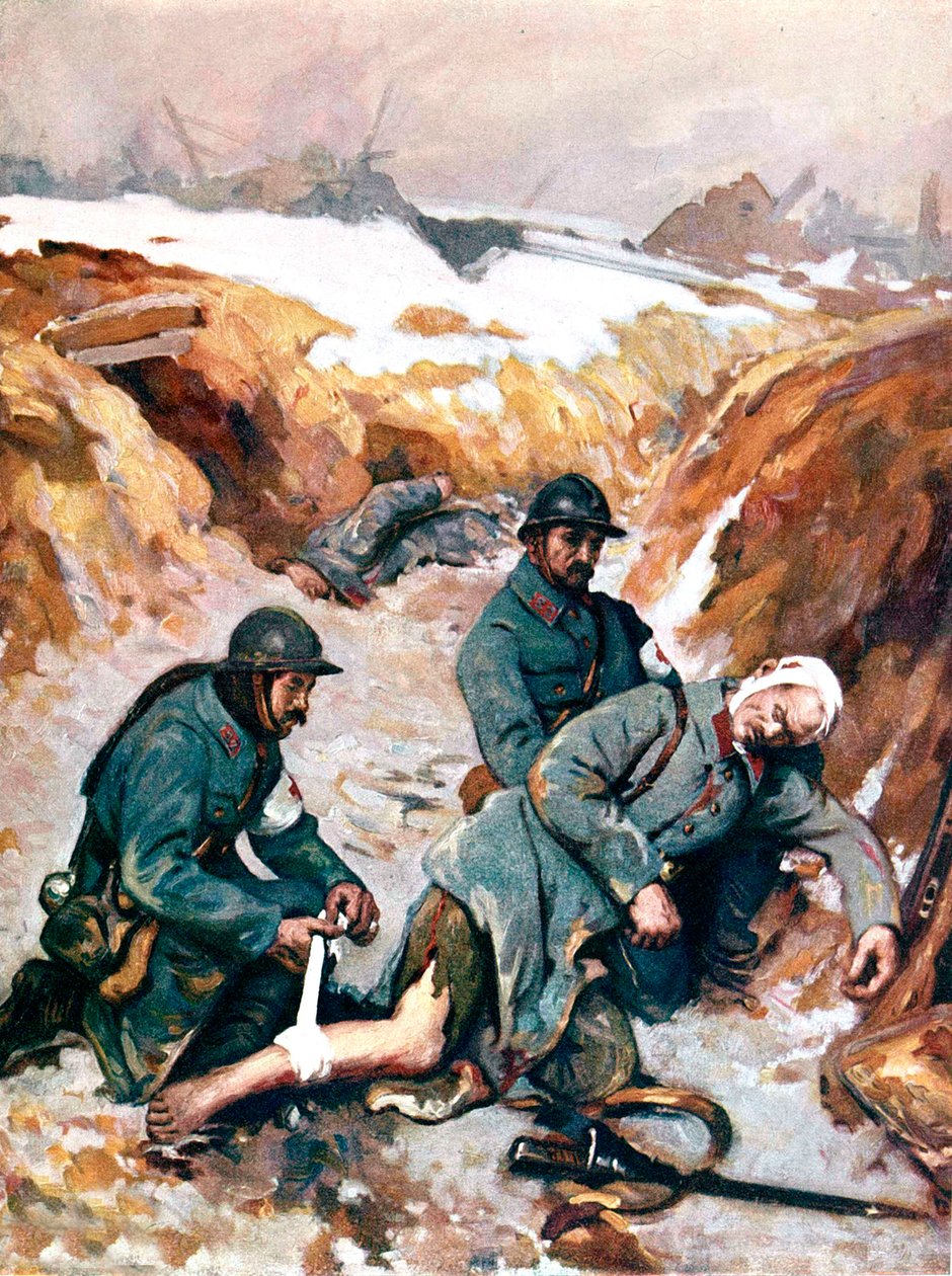 Infirmières de la Croix-Rouge soignant un soldat blessé - Charles Baude
