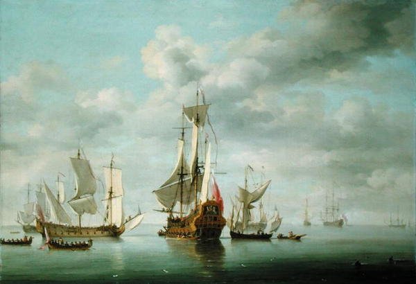 Navires de guerre au calme - Charles Brooking