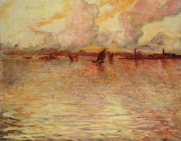Paysage marin avec vue lointaine de Venise - Charles Cottet
