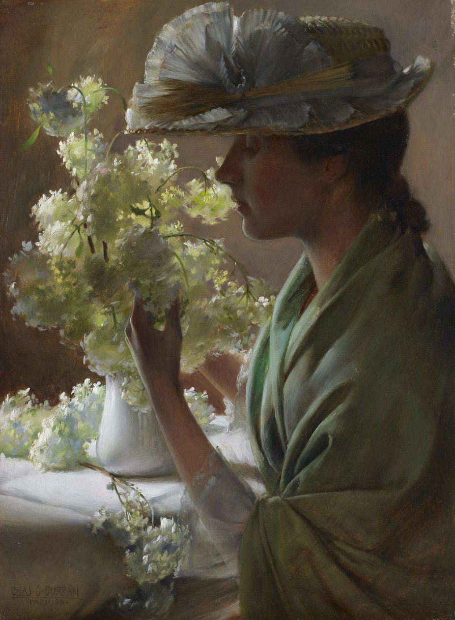 Dame avec un bouquet (boules de neige) - Charles Courtney Curran