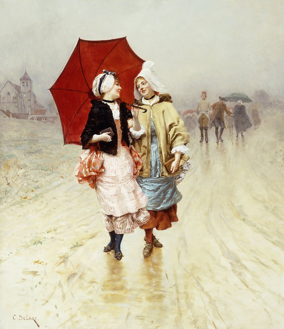 Le parapluie rouge - Charles Edouard Delort