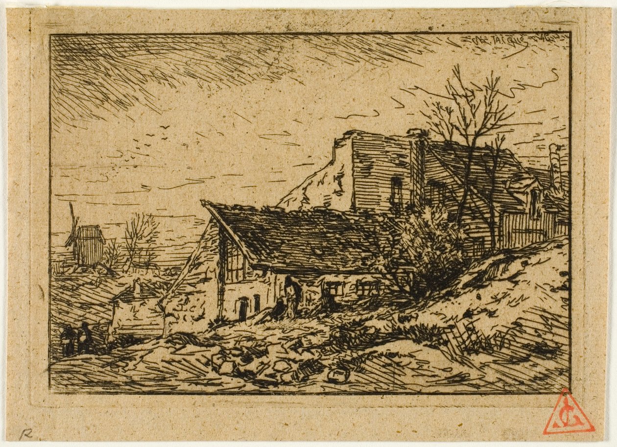 Paysage avec habitations paysannes et moulin - Charles Emile Jacque