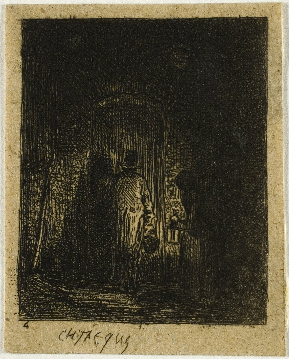 Homme et femme avec lanternes - Charles Emile Jacque