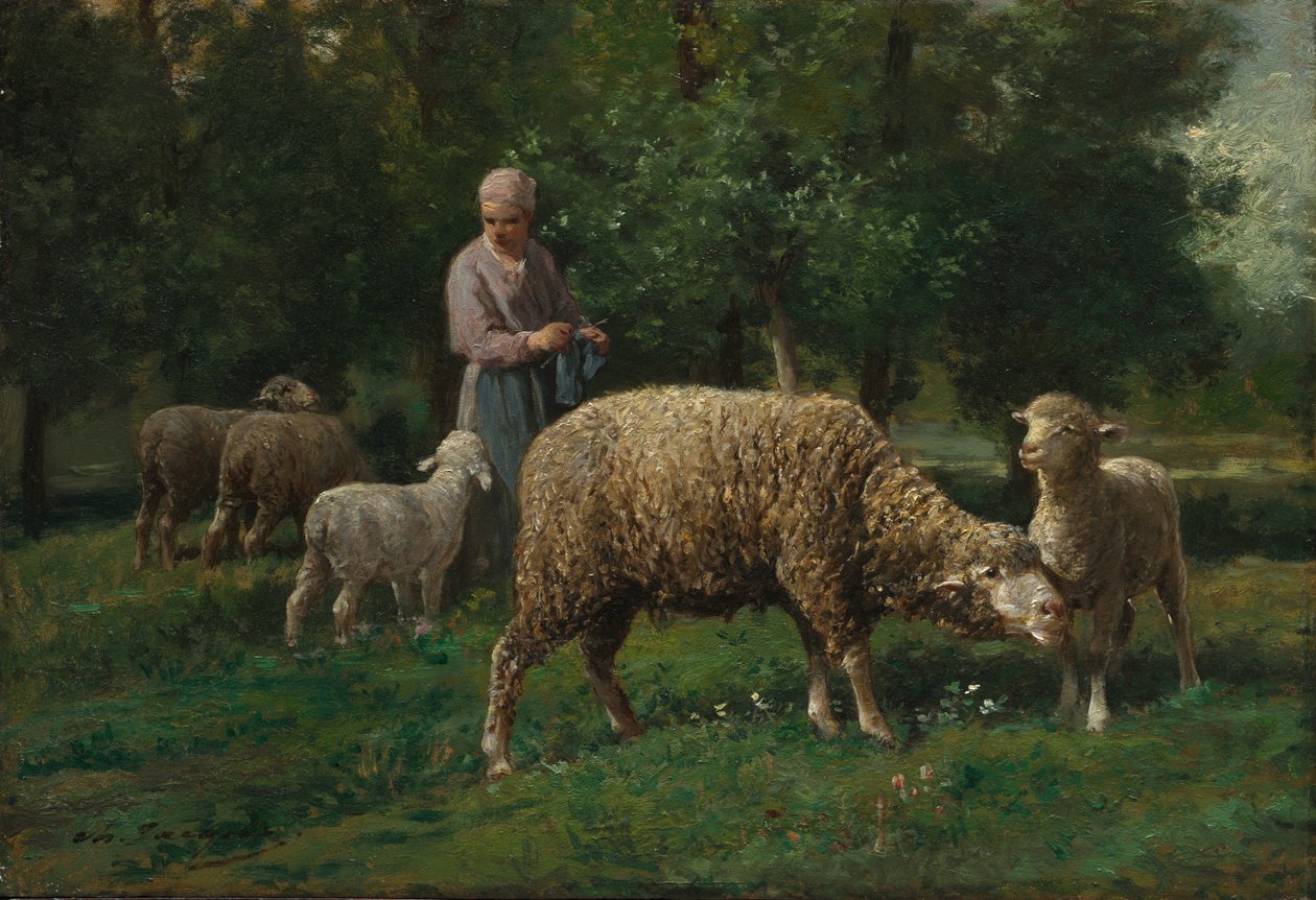 Bergère avec moutons, vers 1876 - Charles Emile Jacque