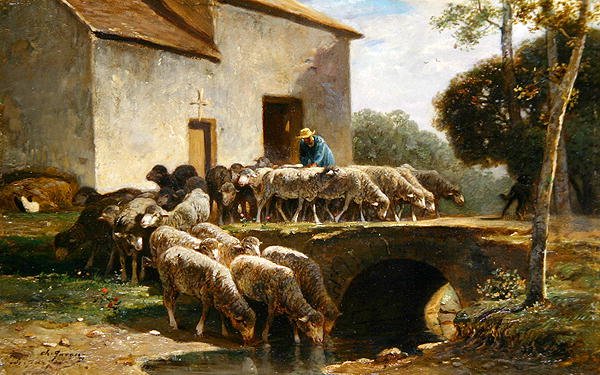 Le troupeau partant - Charles Emile Jacque
