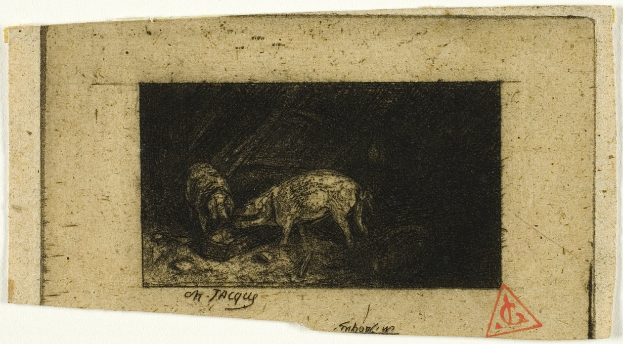 Deux cochons mangeant dans une auge - Charles Emile Jacque