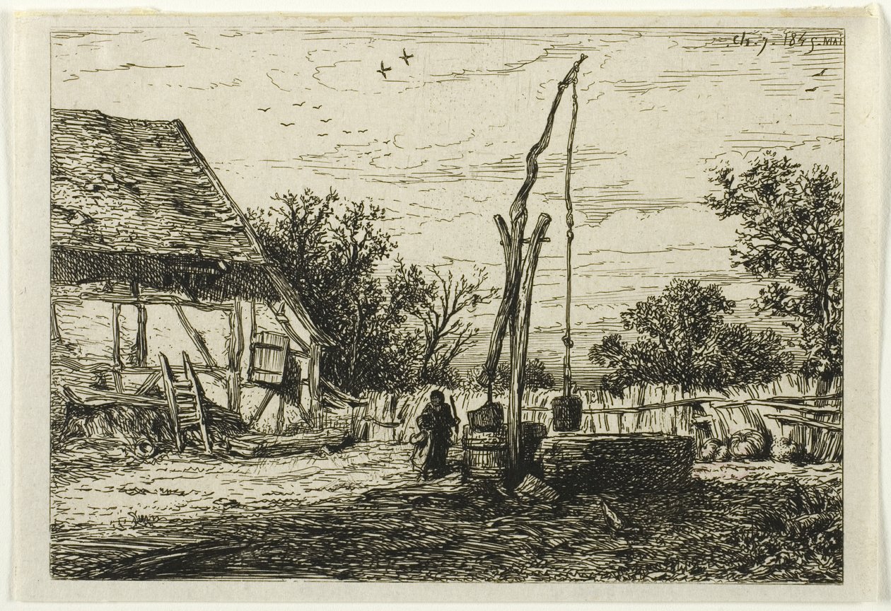 Puits dans une cour de ferme - Charles Emile Jacque