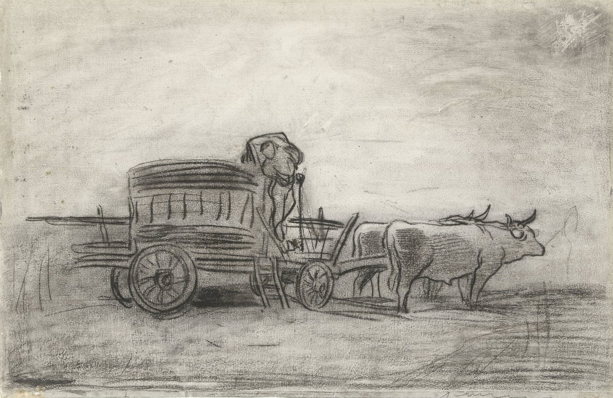 Chariot à bœufs, profil sombre contre le ciel - Charles Francois Daubigny