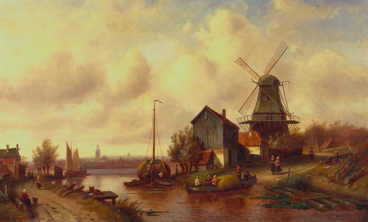 Village Fluvial Néerlandais - Charles Henri Joseph Leickert