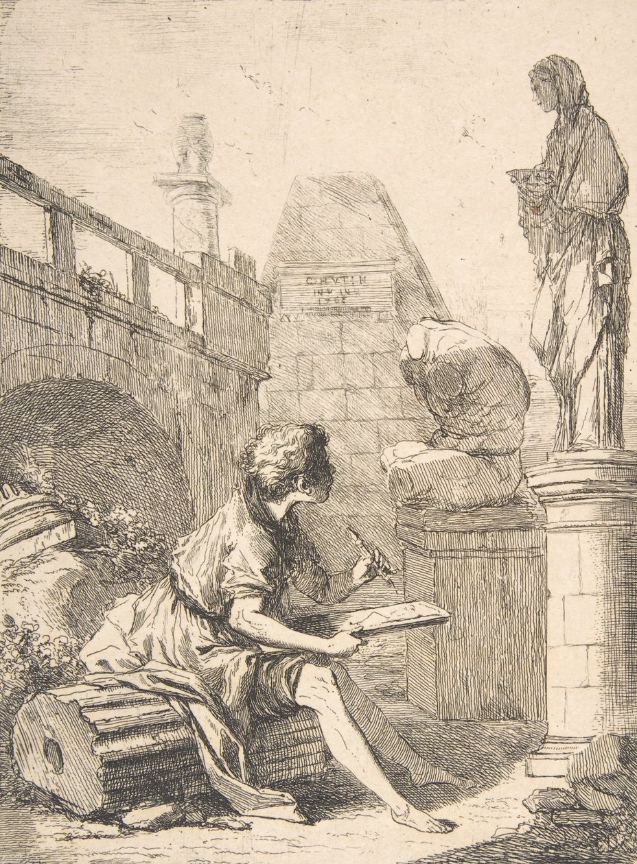 Garçon dessinant des ruines, XVIIIe siècle - Charles Hutin