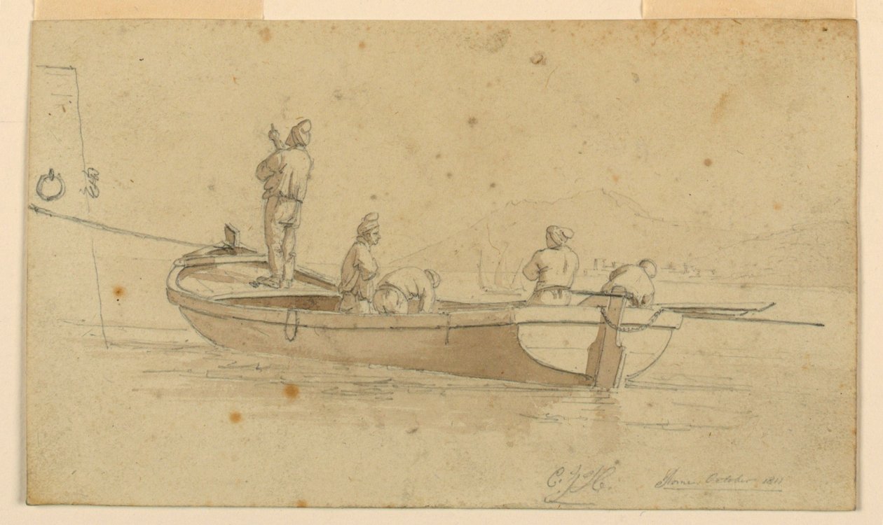 Bateau de pêche sur un lac italien - Charles Joseph Hullmandel