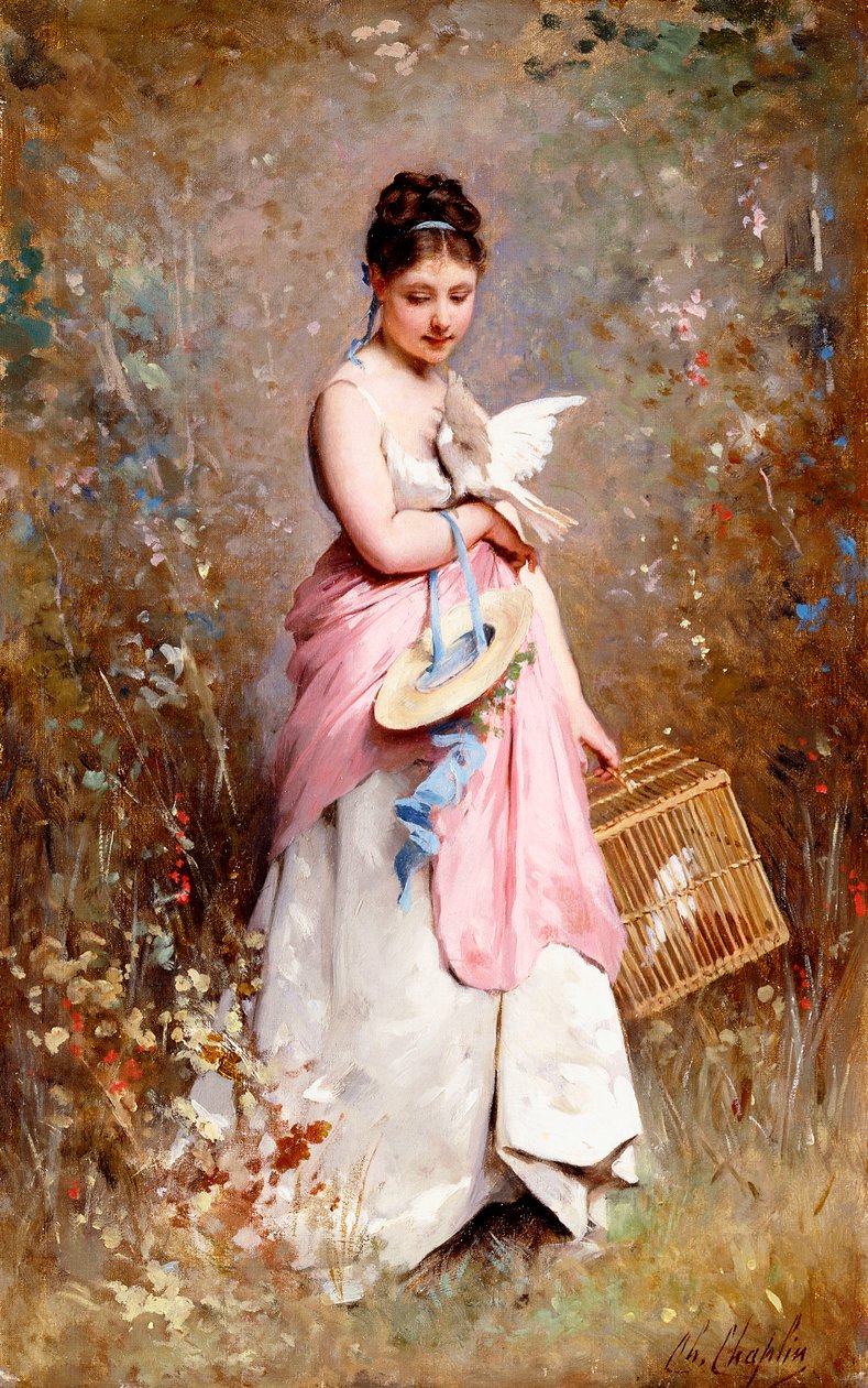 Jeune fille avec des colombes - Charles Joshua Chaplin