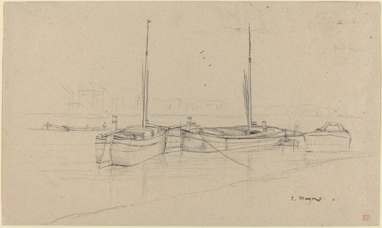 Bateaux sur la rivière avec des mâts - Charles Meryon