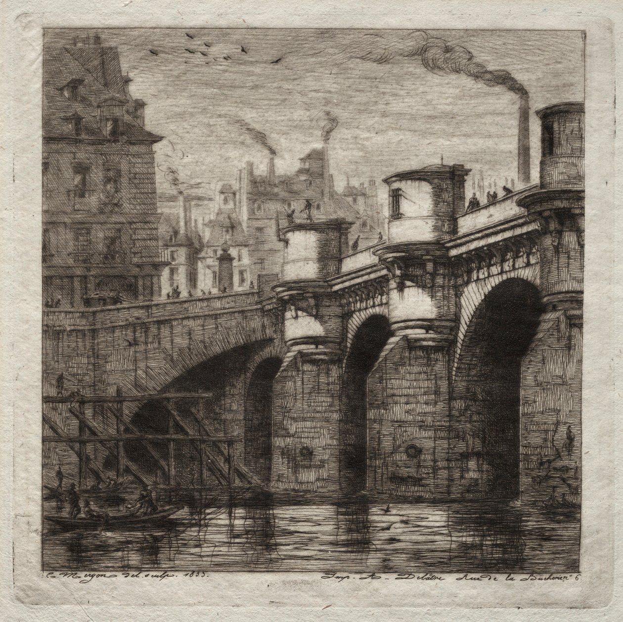 Eaux-fortes de Paris : Le Nouveau Pont, 1853 - Charles Meryon