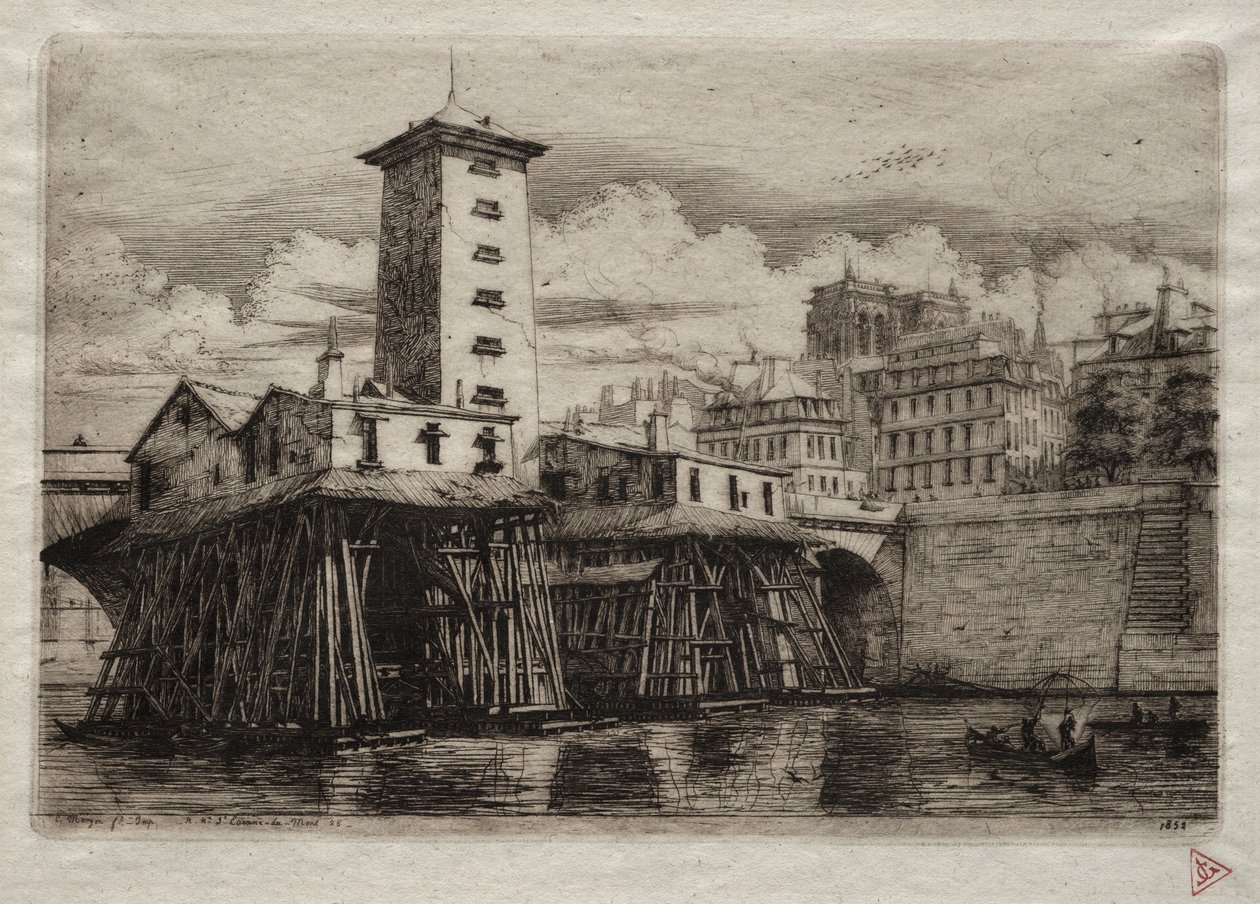 Eaux-fortes de Paris : La pompe de Notre-Dame - Charles Meryon