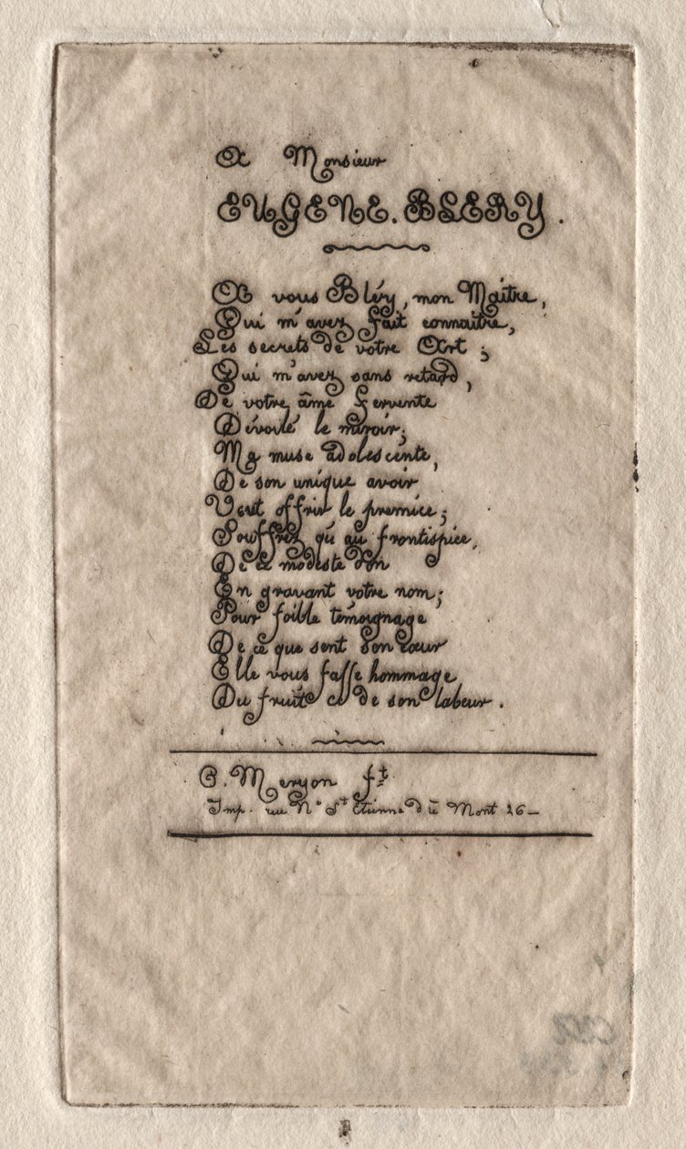 Vers à Eugène Bléry - Charles Meryon