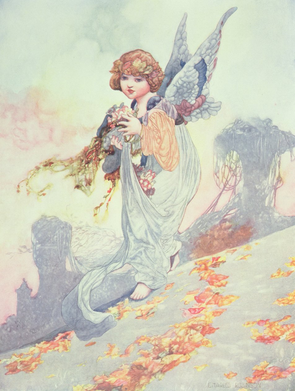 Ange dispersant des feuilles d