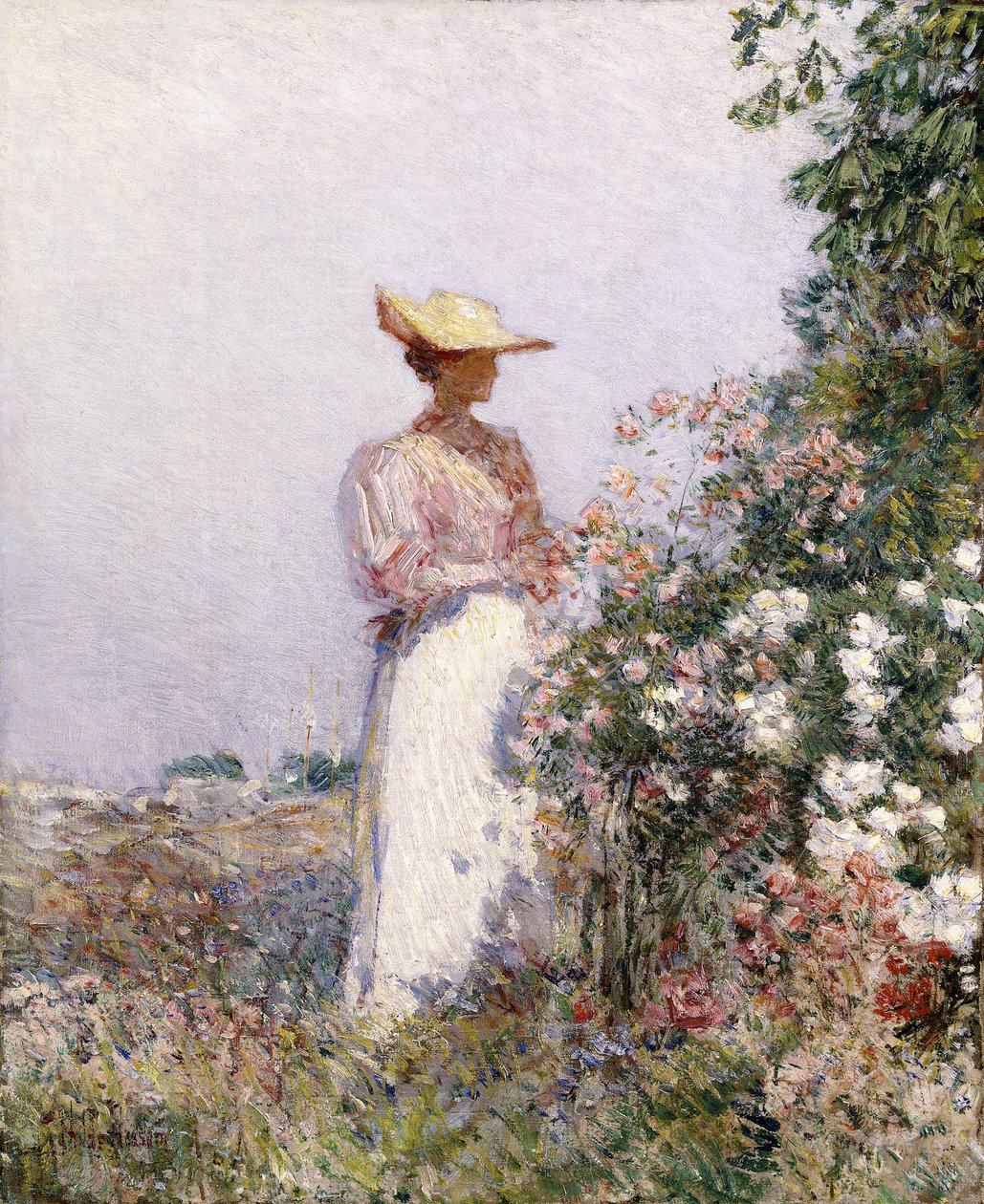Dame dans un Jardin Fleuri - Childe Frederick Hassam
