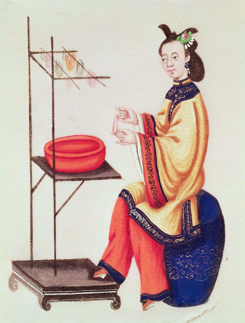 Une femme chinoise fabriquant une bobine, période Qianlong (1736-96) - Chinese School