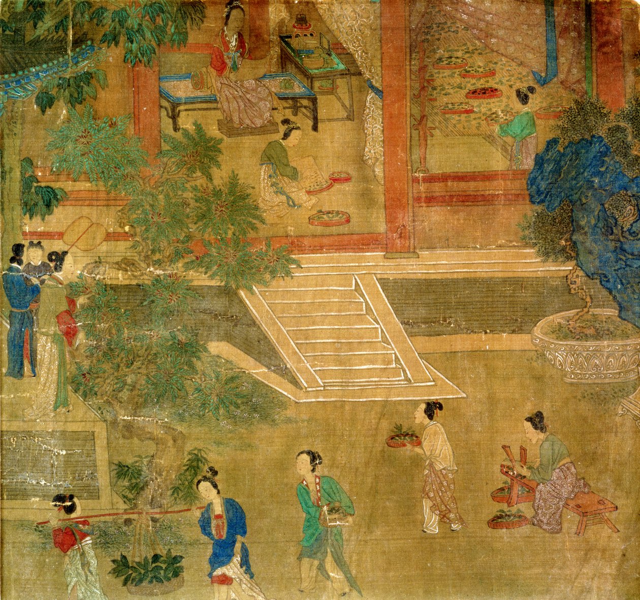 Femmes récoltant des feuilles, 1500 - Chinese School