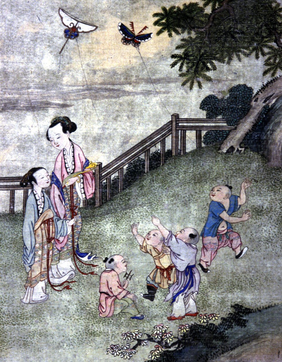 Enfants jouant au cerf-volant, milieu du 19ème siècle (impression) - Chinese School