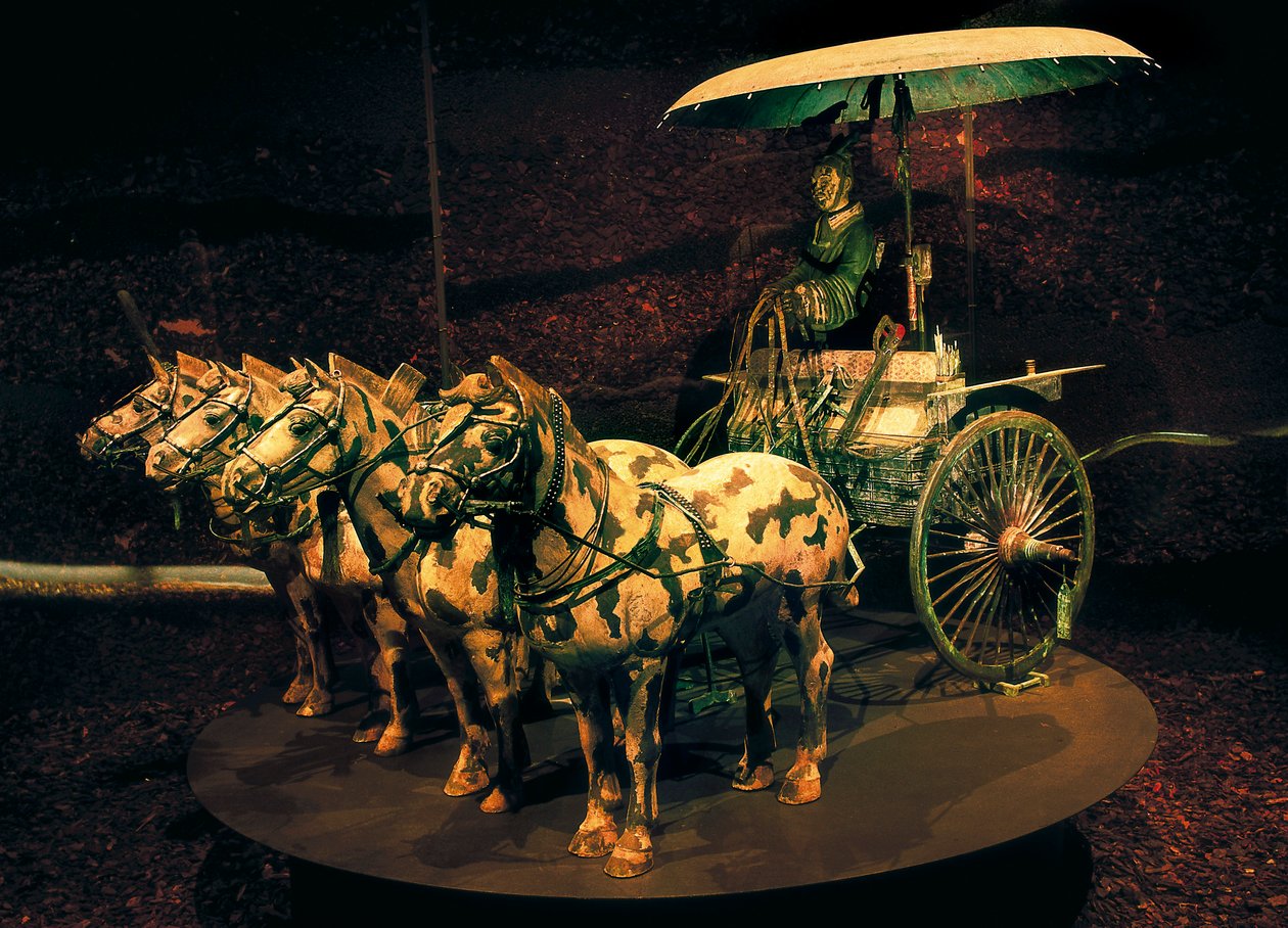 Quadrige, dynastie Qin, 221-206 av. J.-C. (sculpture en bronze) - Chinese School