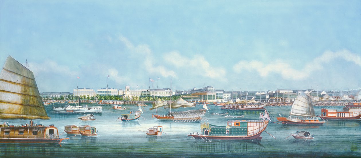 Vue du front de mer à Canton, vers 1855 - Chinese School
