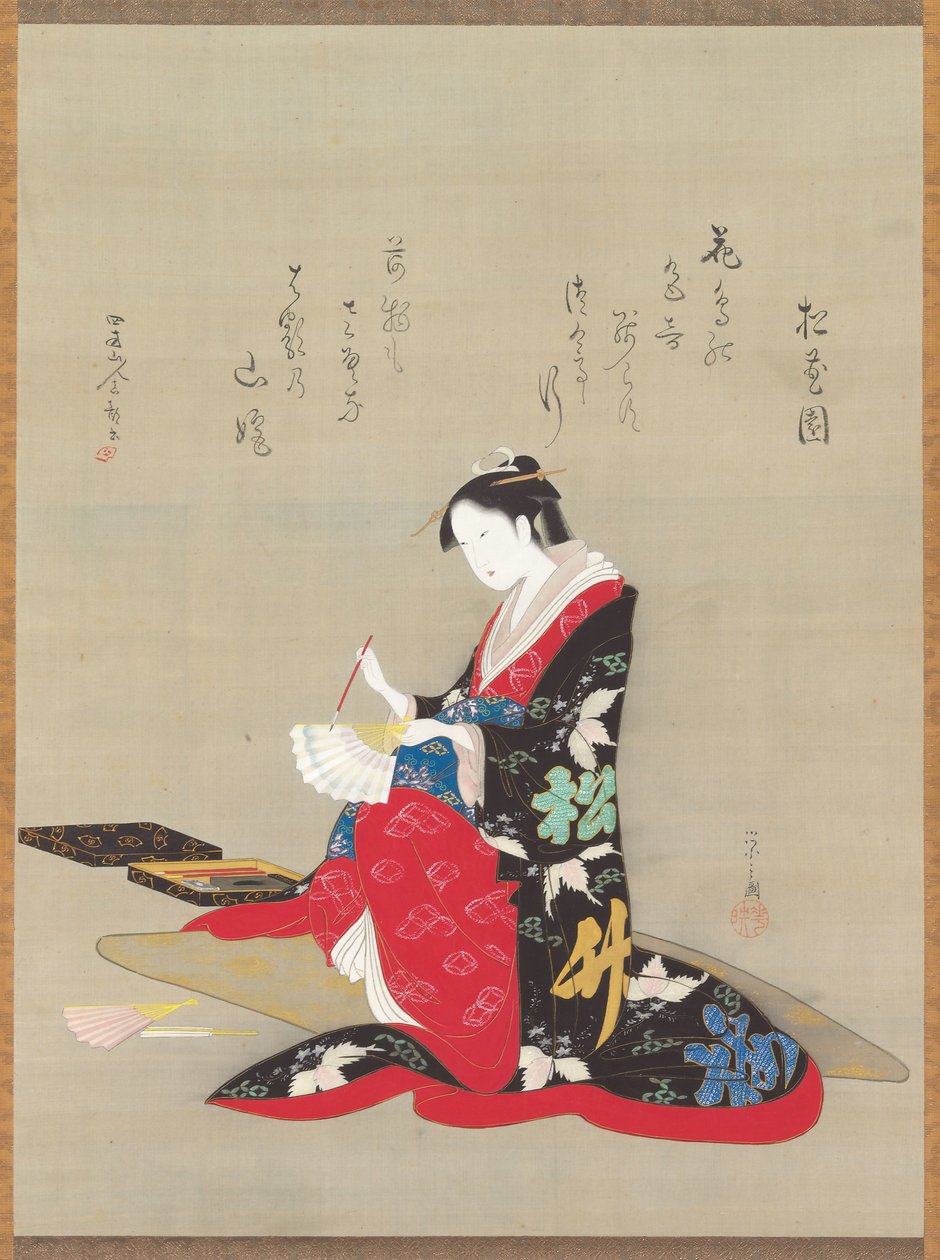 Beauté écrivant un poème sur un éventail - Chobunsai Eishi