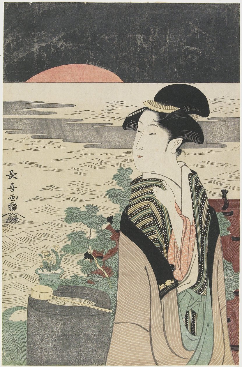 Une beauté regardant le premier lever de soleil, 1793-1796 - Choki Eishusai