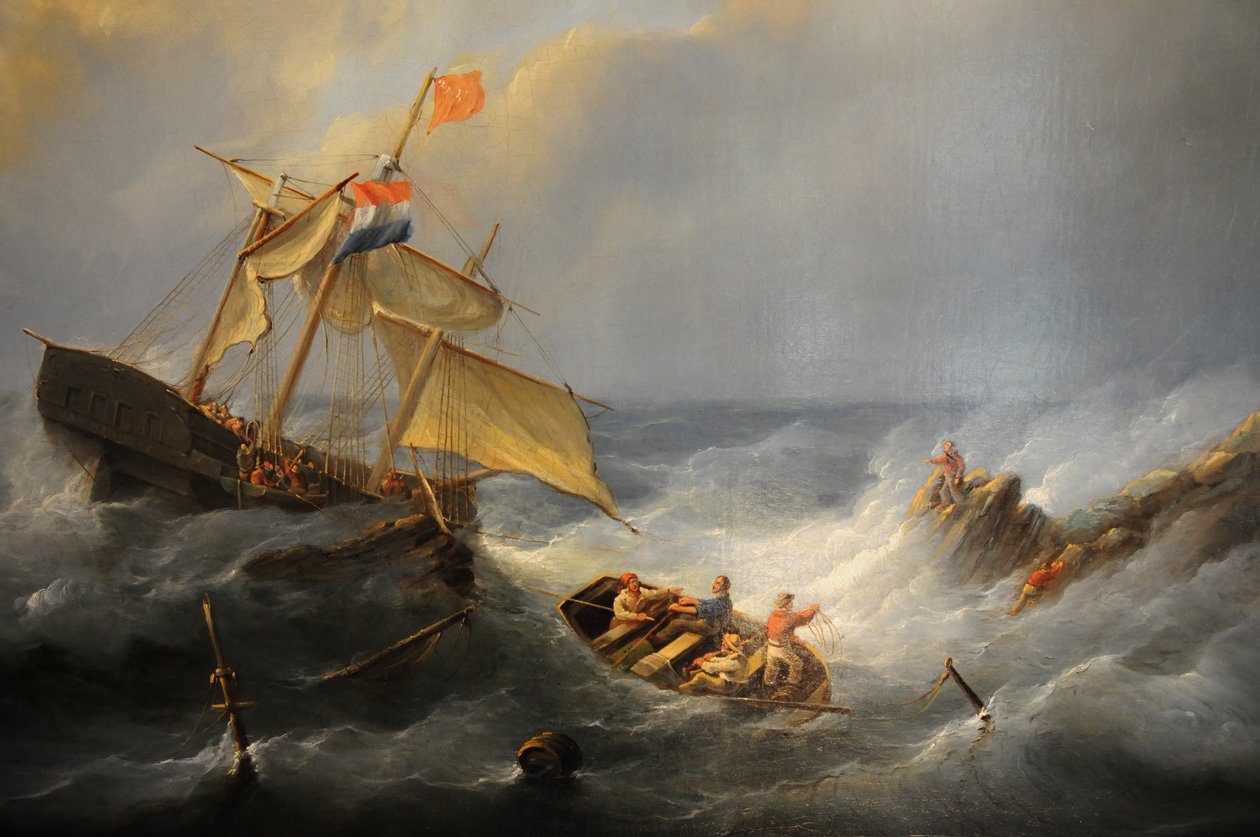Un navire en difficulté sur une côte rocheuse - Christiaan Cornelis Kannemans
