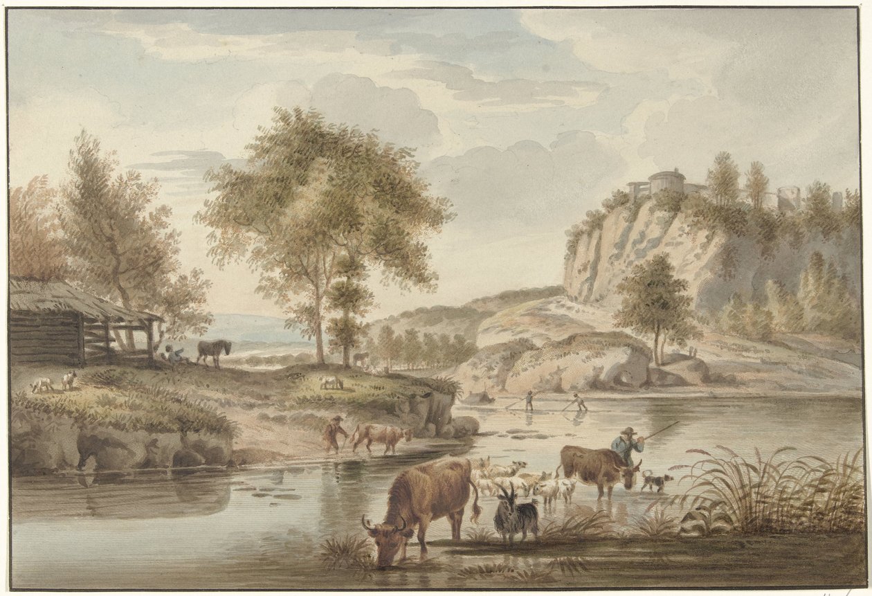 Vue de rivière avec du bétail - Christiaan Josi