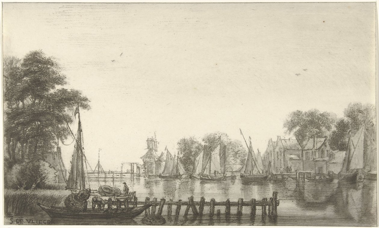 Vue de rivière avec des voiliers - Christiaan Josi