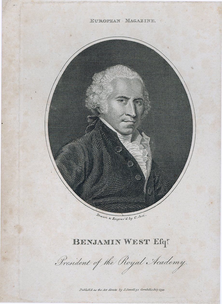 Portrait de Benjamin West (1738-1820), président de la Royal Academy, gravé par l