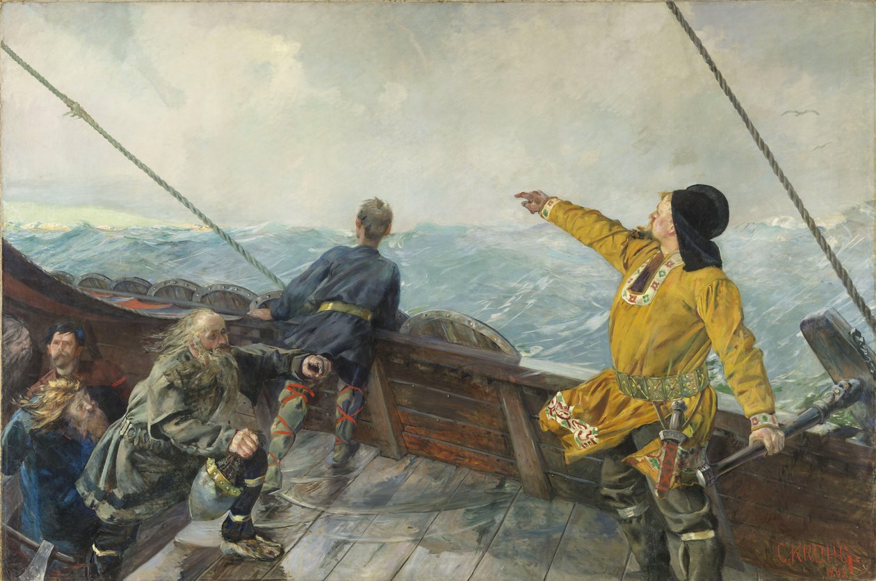 Leif Eriksson (10ème siècle) aperçoit la terre en Amérique, 1893 - Christian Krohg