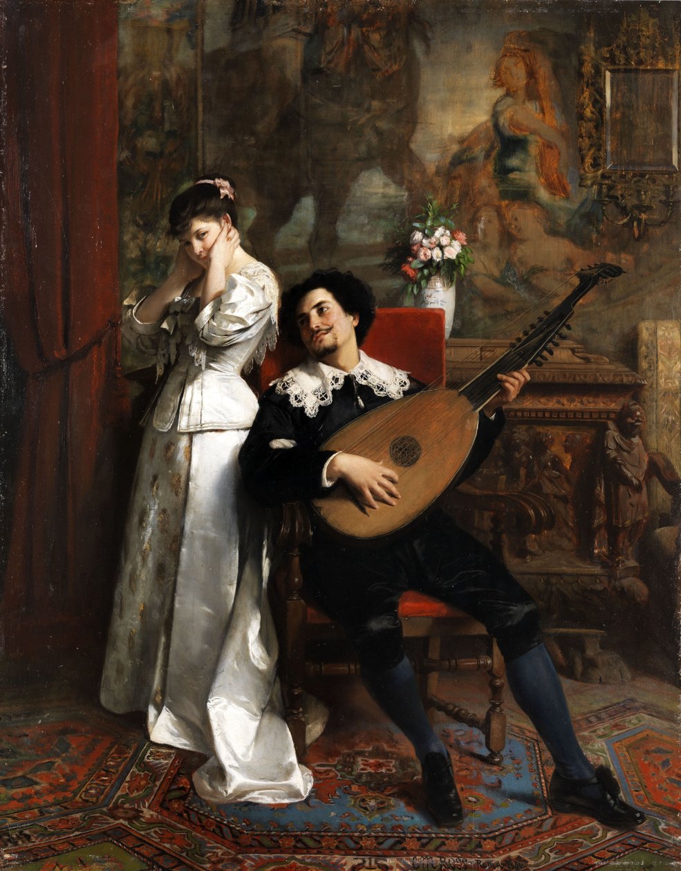 Joueur de luth avec une jeune dame dans le salon - Christian Meyer Ross