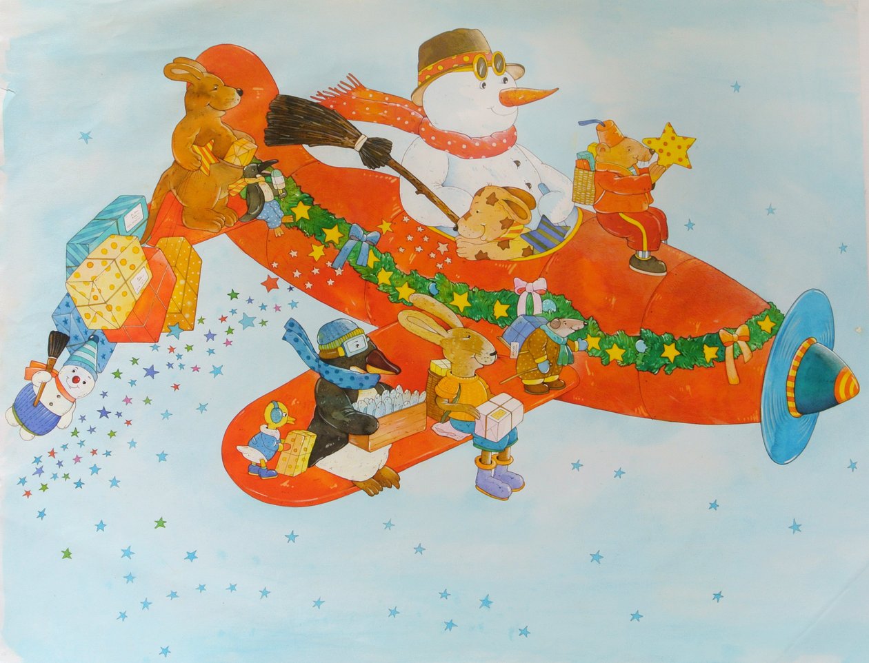 Avion de Noël avec bonhomme de neige - Christian Kaempf