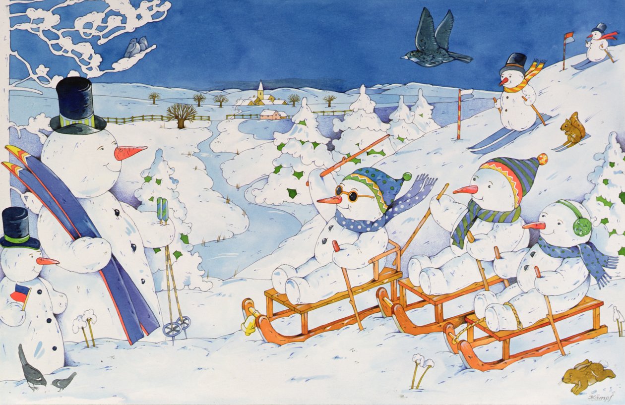Bonshommes de neige en luge - Christian Kaempf