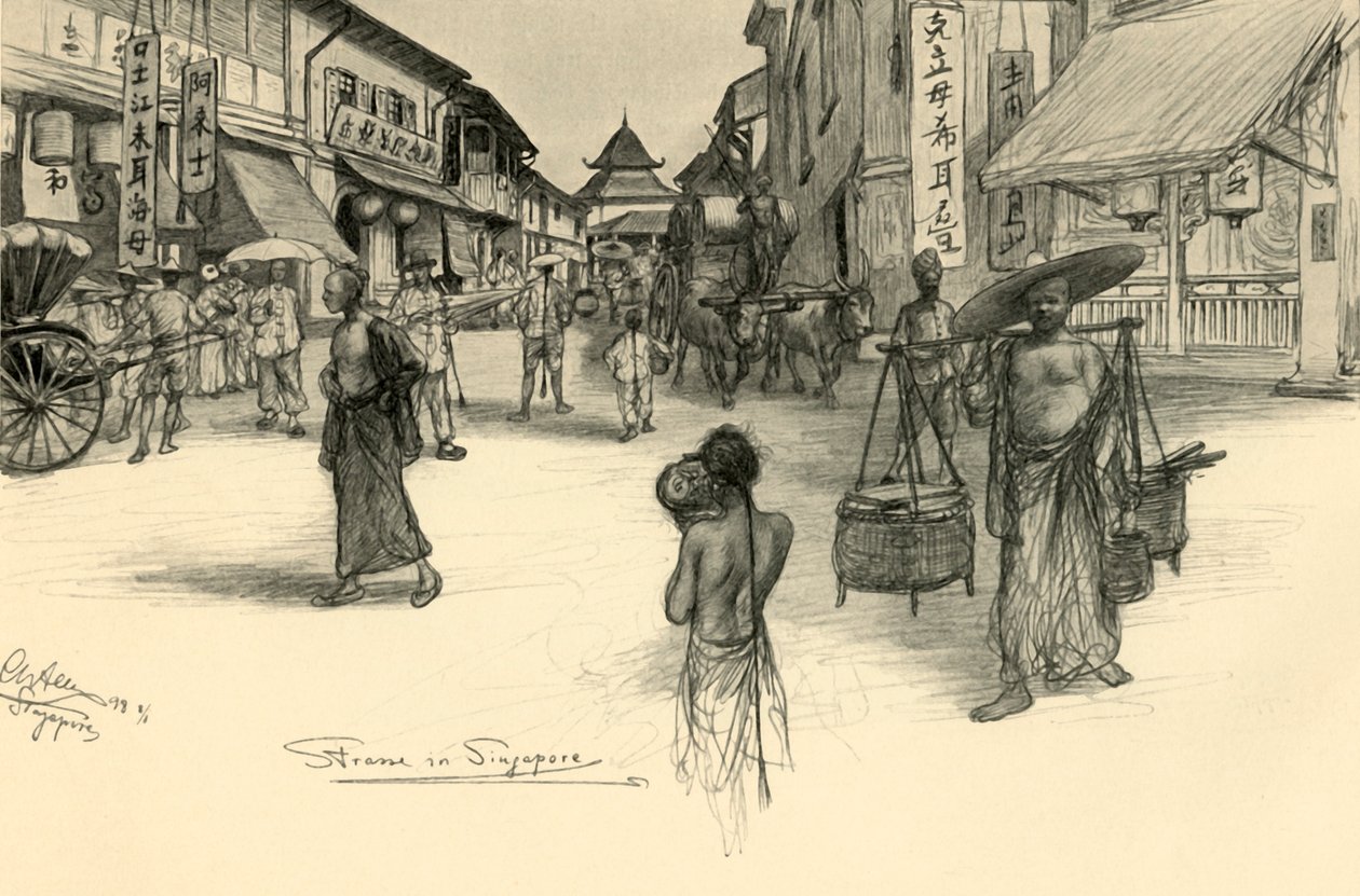 Scène de rue, Singapour, 1898 - Christian Wilhelm Allers