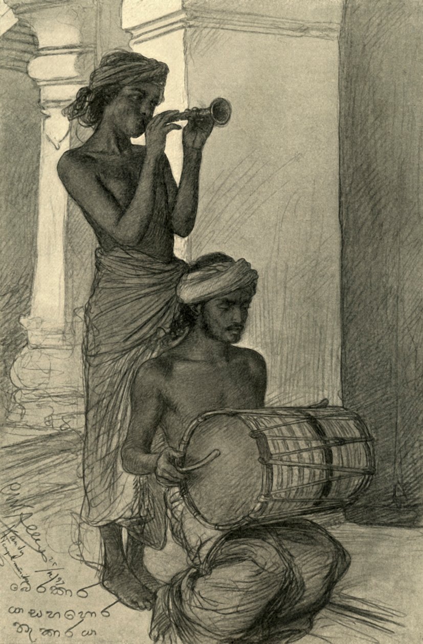 Musiciens de temple, Kandy, Ceylan, 1898 - Christian Wilhelm Allers
