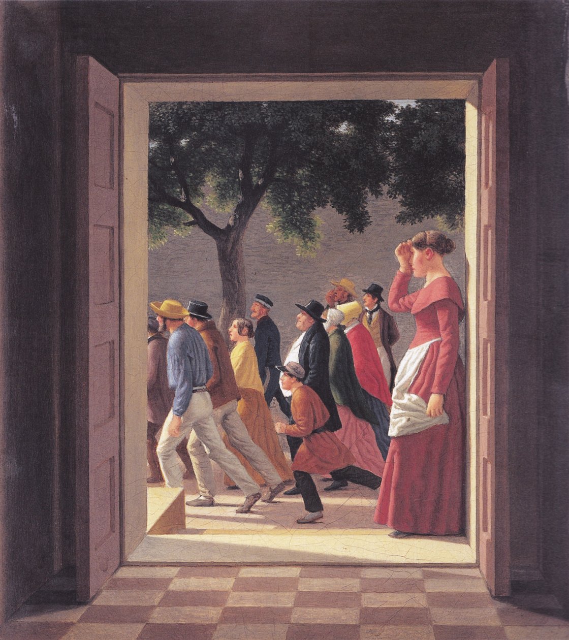 Vue à travers une porte vers des figures en mouvement - Christoffer Wilhelm Eckersberg