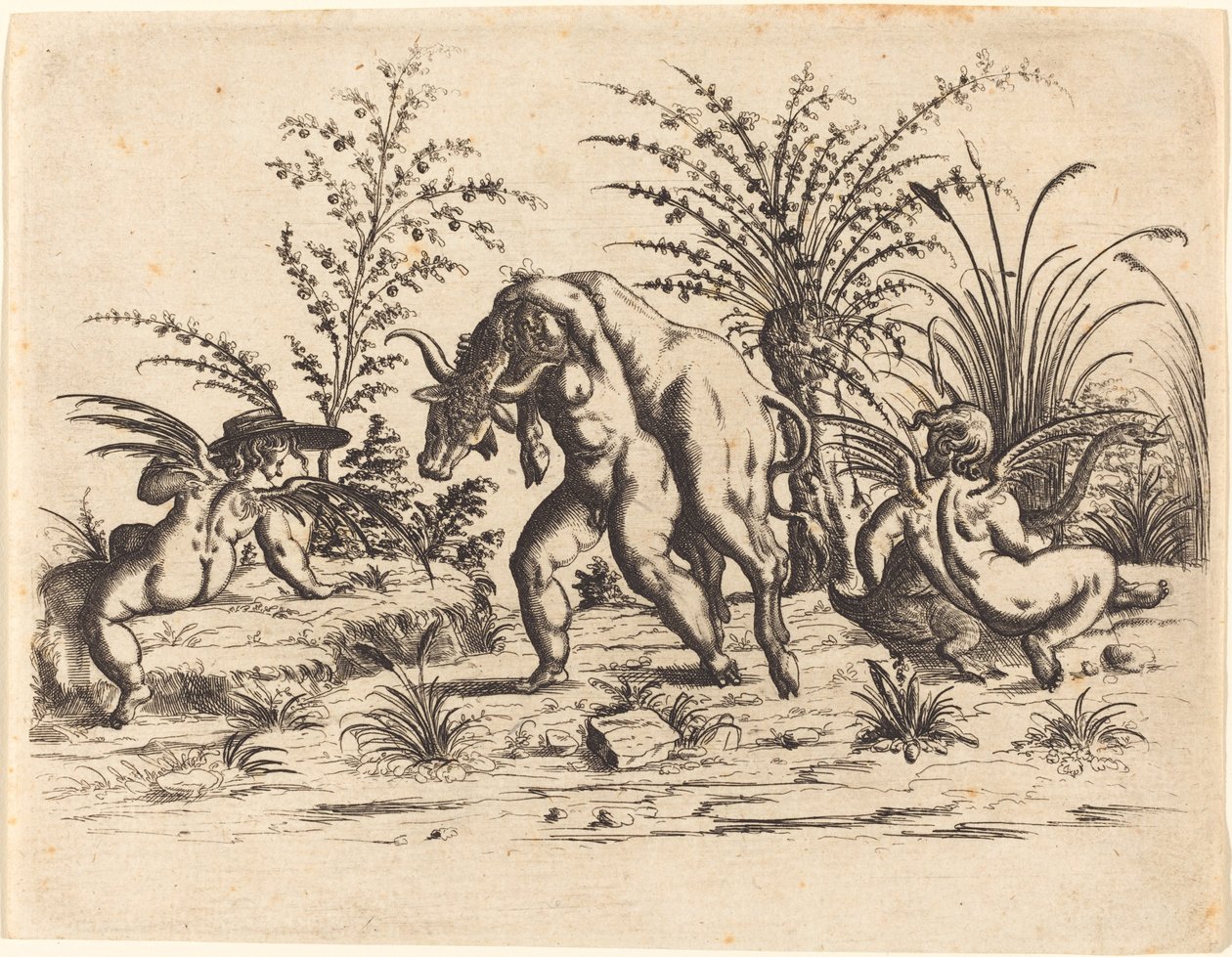 Trois putti avec un taureau mort - Christoph Jamnitzer