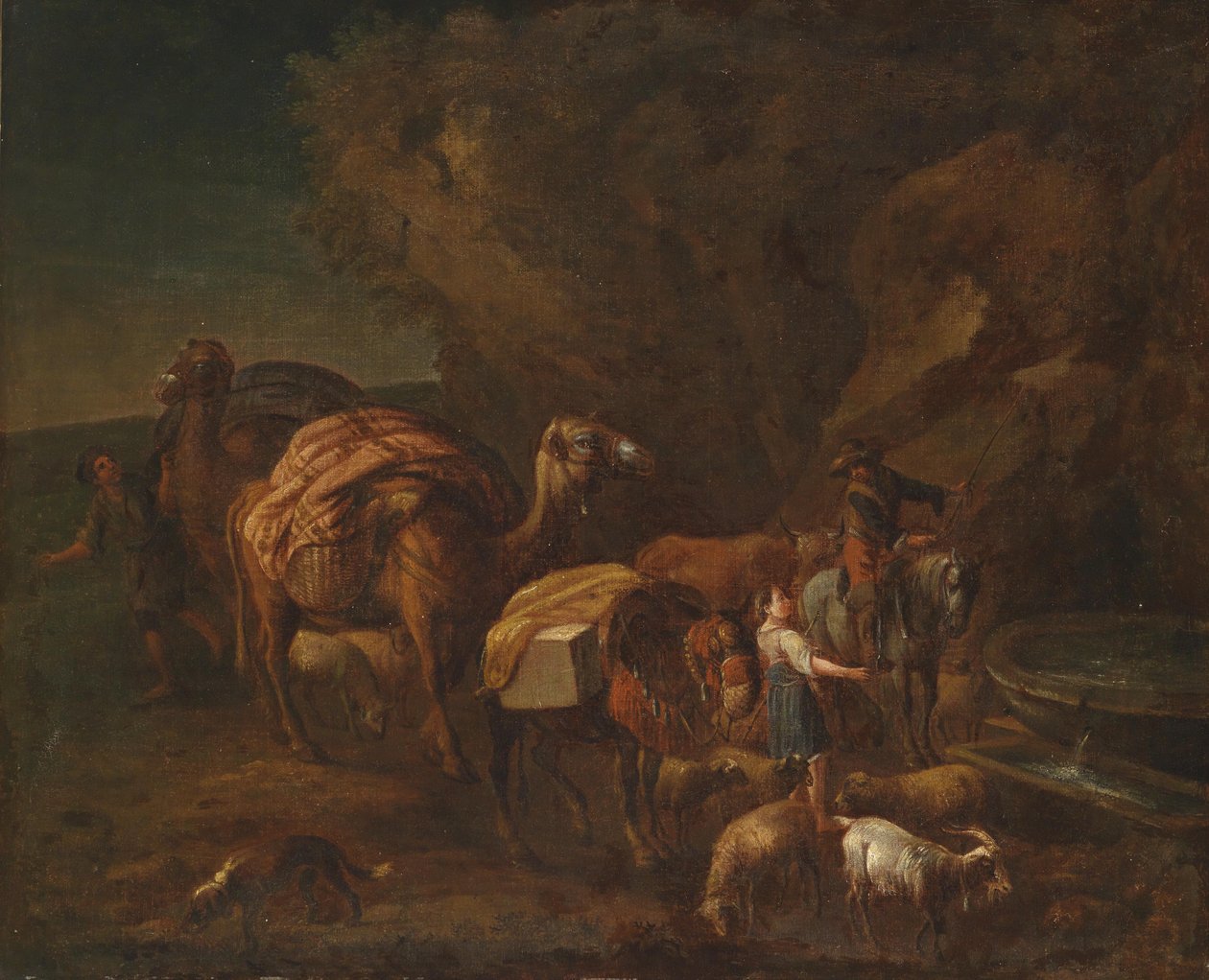 Paysage oriental avec chameliers et bergers - Circle of Nicolaes Pieterszoon Berchem