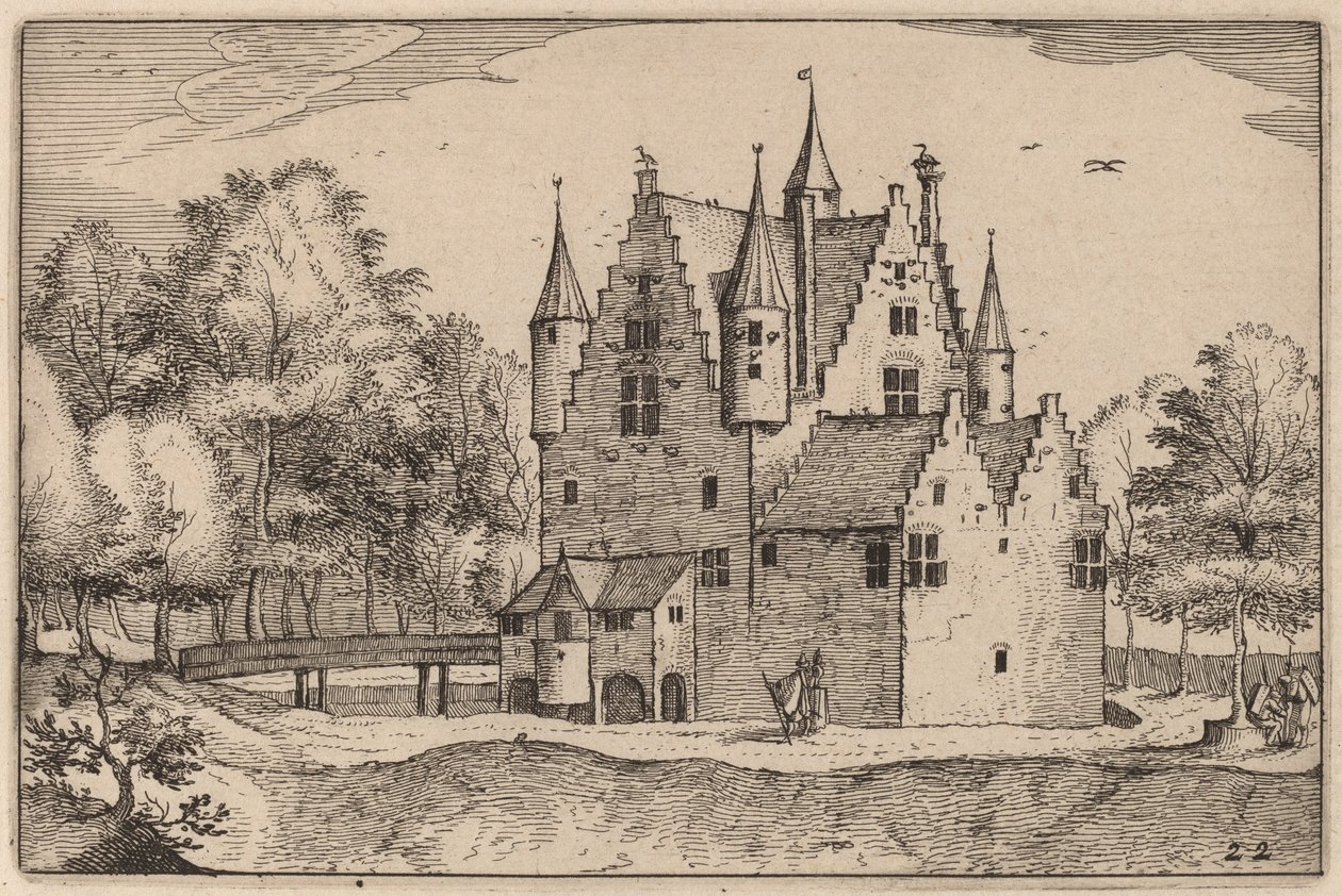 Un château - Claes Jansz Visscher after Johannes van Doetechum, the Elder after Lucas