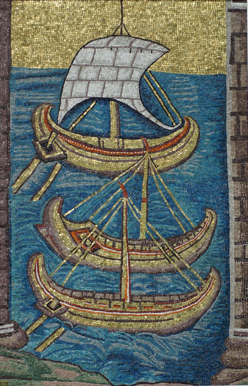 Les galères romaines. Mosaïque de Ravenne, copie - Classical Antiquities
