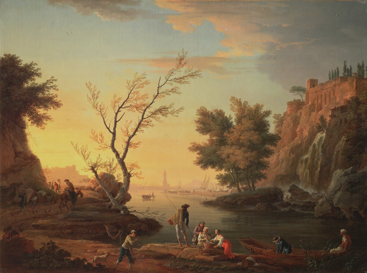 Port maritime au coucher du soleil, 1751 - Claude Joseph Vernet